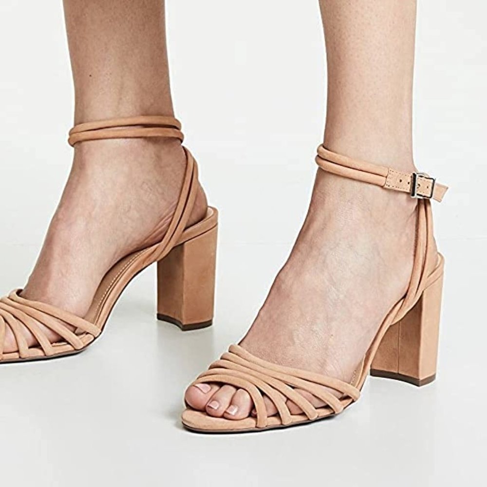 SCHUTZ Nicolai Suede Brown Tan Block Heel Sandal